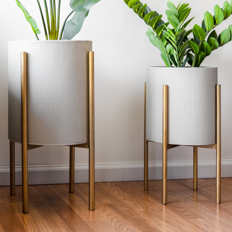 Stacia Round Metal Mid Century Indoor Pot Planter Set Joss & Main Color: Gray/Gold