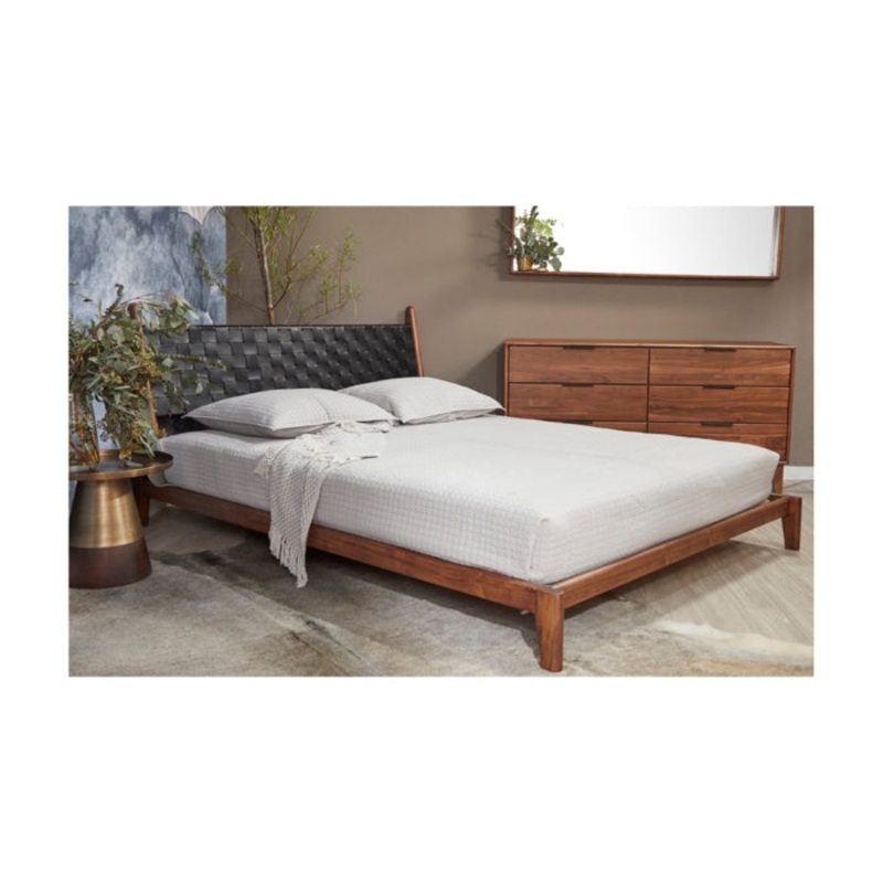 Eco-Chic Woven Leather Queen Bed – Sustainable Luxury