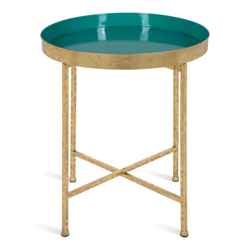 Ekta Tray Top Cross Legs End Table Willa Arlo Interiors Table Base Color: Gold, Table Top Color: Teal