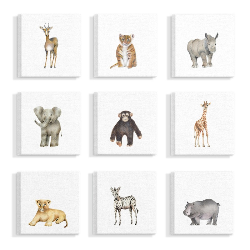 Aylin ‘Watercolor Zoo Animal Illustration’ 9 Piece Canvas Art Three Posts Baby & Kids