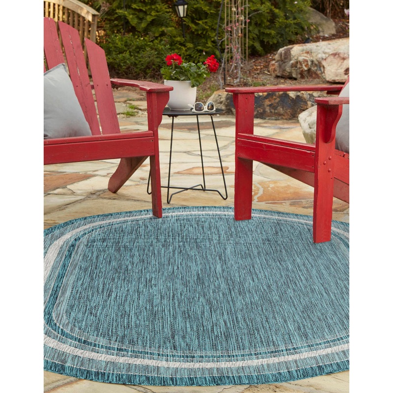 Sevil Teal/Beige/Gray Indoor / Outdoor Rug Breakwater Bay Rug Size: Oval 7’10” x 10′