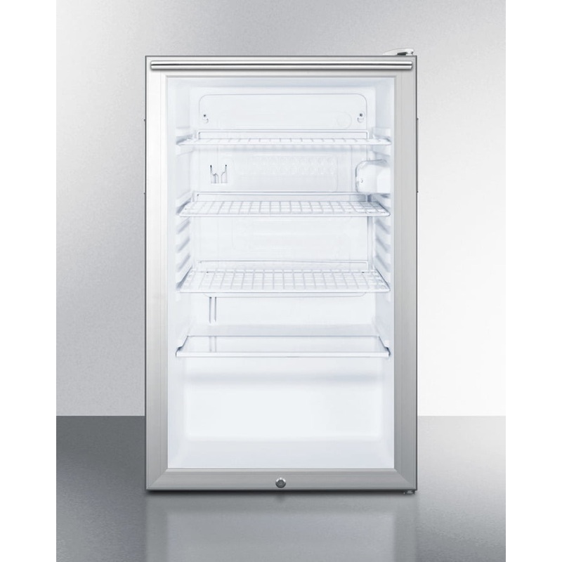 Summit SCR450LBI7HHADA Commercially Listed Ada Compliant 20″ Wide Glass Door All-Refrigerator For Built-In Use, Auto Defrost With A Lock, Horizontal Handle And White Cabinet