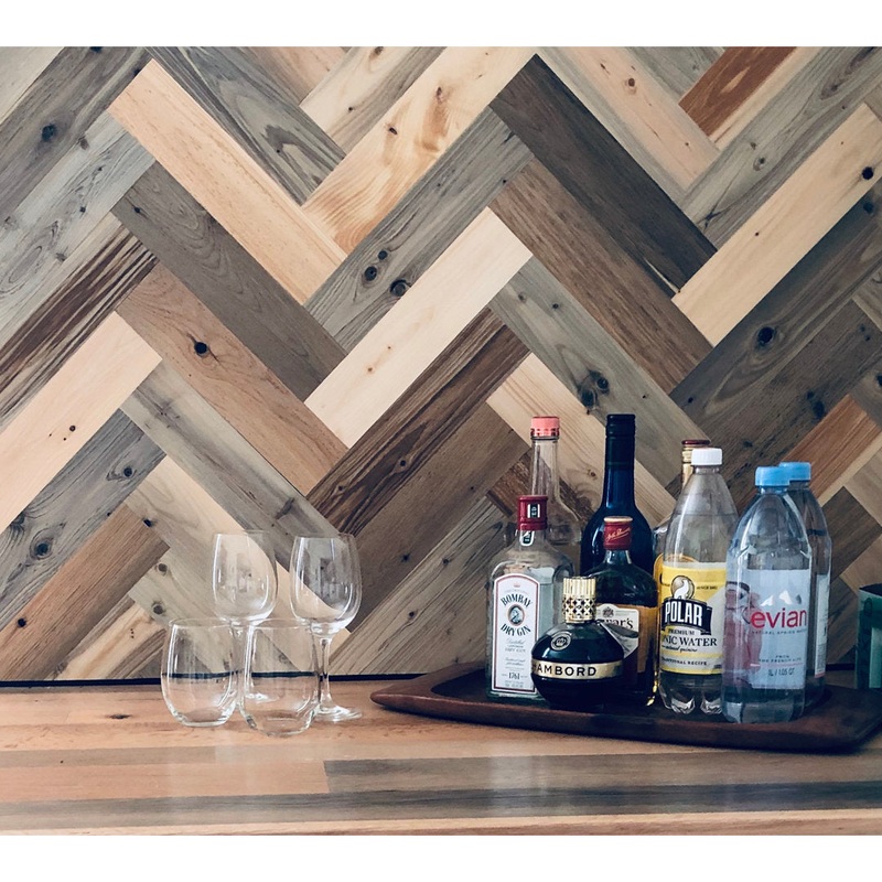 Timberchic River Reclaimed Wooden Wall planks – Simple Peel & Stick Wall Covering Application for DIY Accent Wall & Home Improvement – Premium Wall Paneling – Herringbone Pattern Timber Chic Color: River Planks