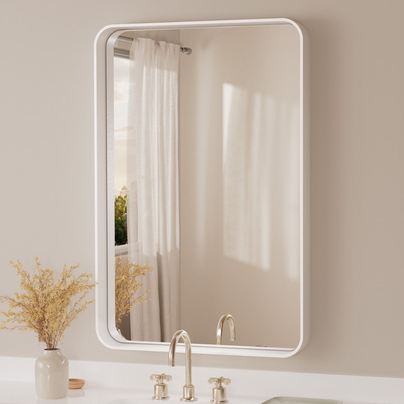 Tyro Bathroom Decorative Home Dcor Corner Hangs Bathroom Mirror Latitude Run Size: 32″ x 24″ Finish: White, Shape: Rectangle