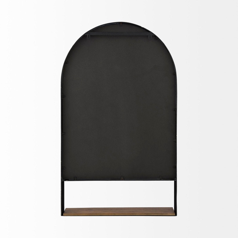 Alphonia 24.0″L x 3.9″W x 40.0″H Black Metal Frame W/ Brown Wooden Shelf Arched Wall Mirror Latitude Run