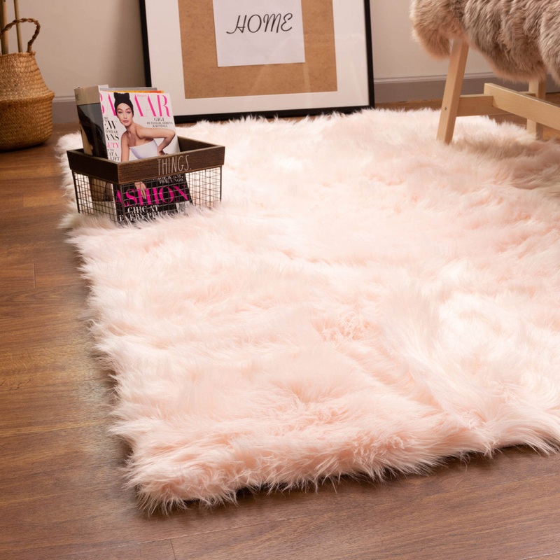 Diller Soft Pink Faux Sheepskin Fur Machine Washable Shag Fluffy Area Rug Willa Arlo Interiors Rug Size: Rectangle 4′ x 6′