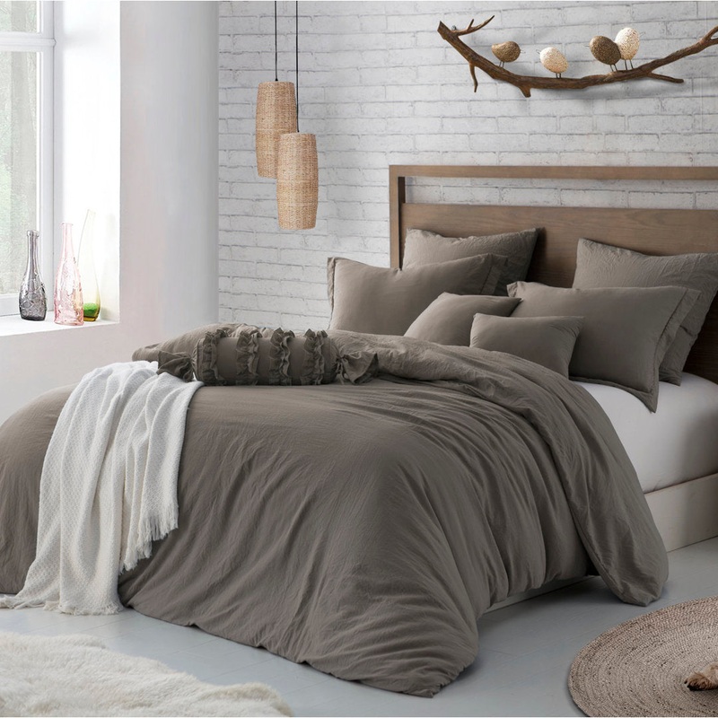 Super Soft Crinkle Washed Microfiber Duvet Cover Set Swift Home Color: Driftwood Size: Full/Queen Duvet Cover + 2 Pillowcases