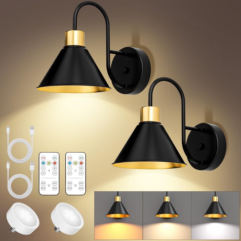 Black Rechargeable Wall Sconces Set of 2
