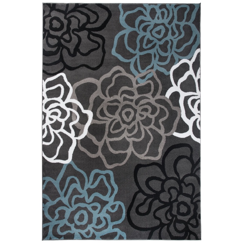 Carius Performance Floral Gray/Blue/Black/White Area Rug Winston Porter Rug Size: Rectangle 3’3″ x 5′