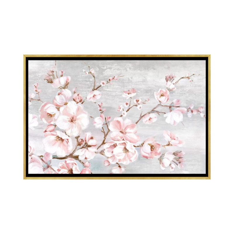Spring Cherry Blossoms I by Eva Watts – Painting Print on Paper East Urban Home Mat Color: No Mat Size: 18” H x 26” W x 1.5” D Format: Gold Framed Canvas