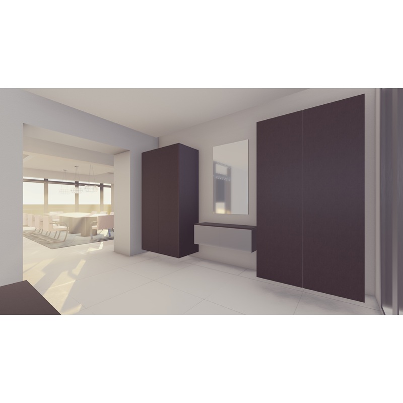 Poggenpohl Modern Bronze Matte Glass and Pine Terra Veneer Floating Entry Cabinetry