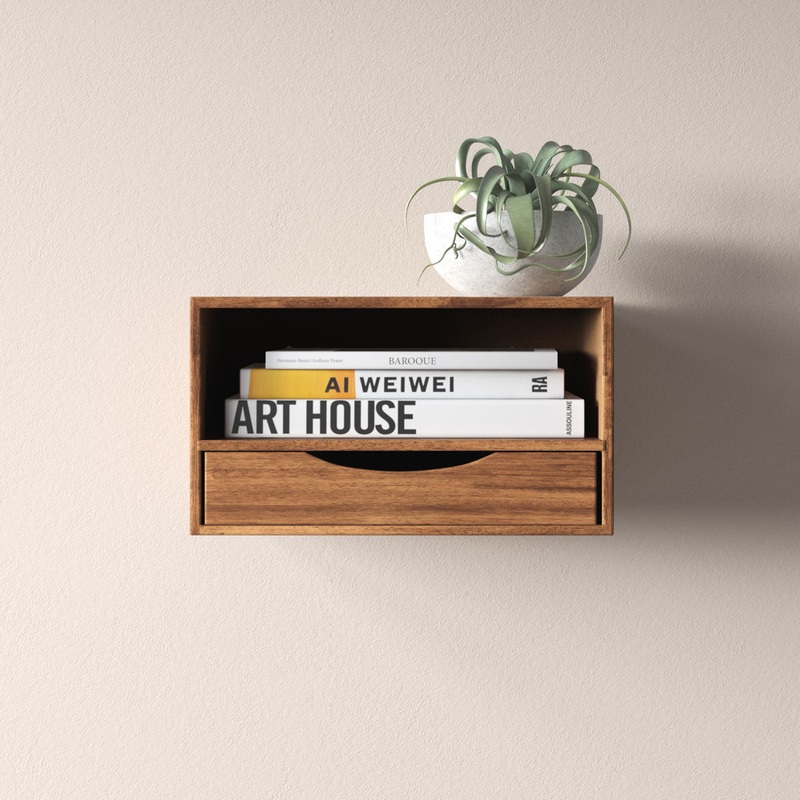 Adeana Poplar Solid Wood Floating Shelf with Drawer Wade Logan Color/Finish: Rustic Brown