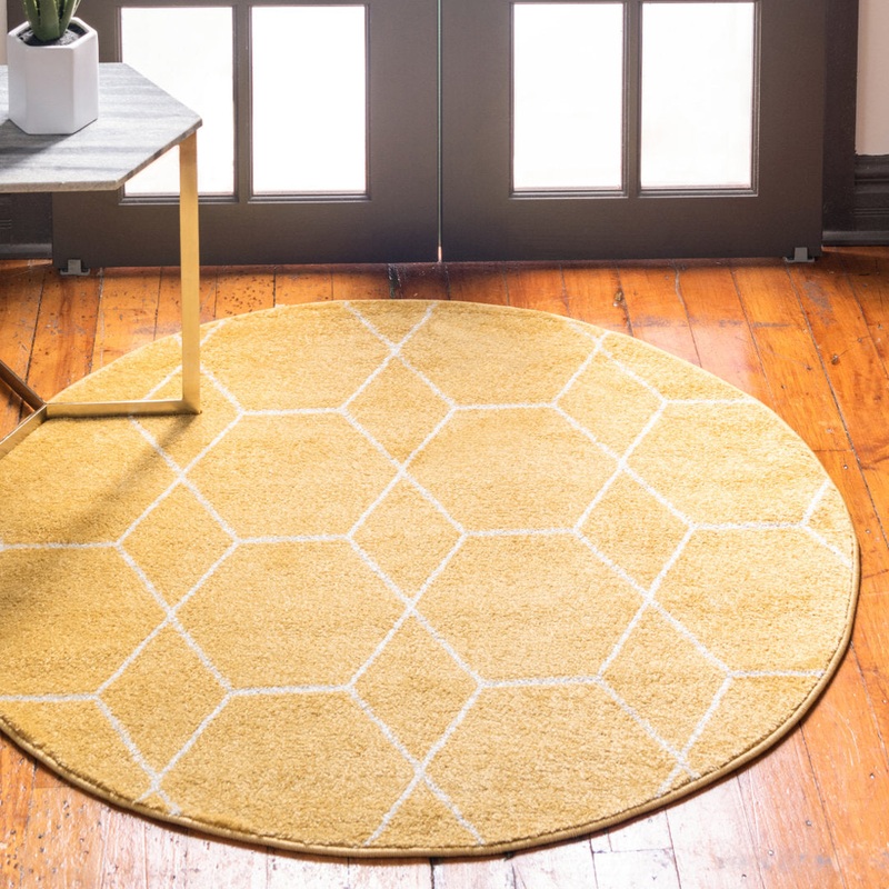 Debrodie Geometric Yellow Area Rug George Oliver Rug Size: Round 4’1″
