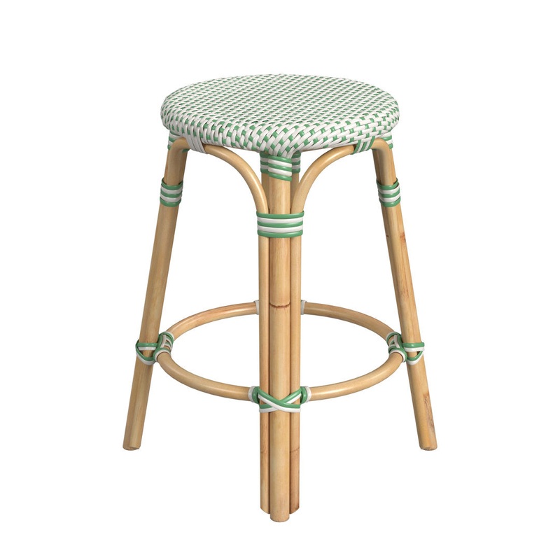 Alastair Bar & Counter Stool Birch Lane Color: White/Green Dot/Natural Rattan Frame Seat Height: Counter Stool (24″ Seat Height)