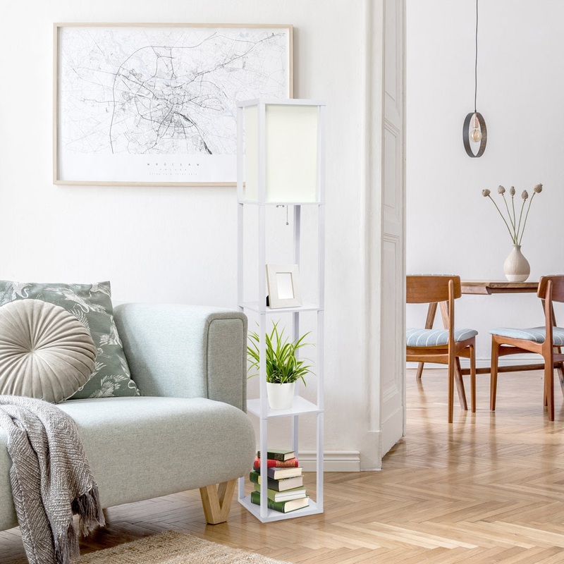 Abeyta 62.75″ Column Floor Lamp Mercury Row Teen Base Finish: White, Bulb Included: No