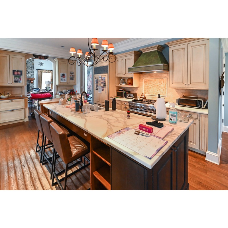 Traditional Cream Kitchen with Island, Wet Bar, Marble Countertops & Appliances