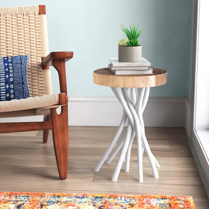 Selah Solid Wood Pedestal End Table Sand & Stable Table Base Color: White