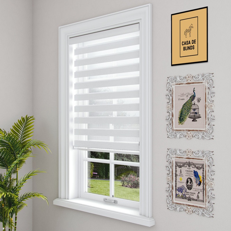 Zebra Blinds Window Dual Layer Roller Shades, Corded Horizontal Blind, Bedroom, Privacy, 72″ Length Symple Stuff Color: White Size: 65″W x 72″L
