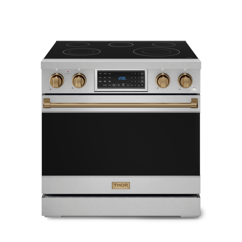 Thor Kitchen RSE36BRZ 36 Inch Professional Electric Range With Tilt Panel Touch Control In Stainless Steel/Bronze Gordon Ramsay Series – Rse36-Brz