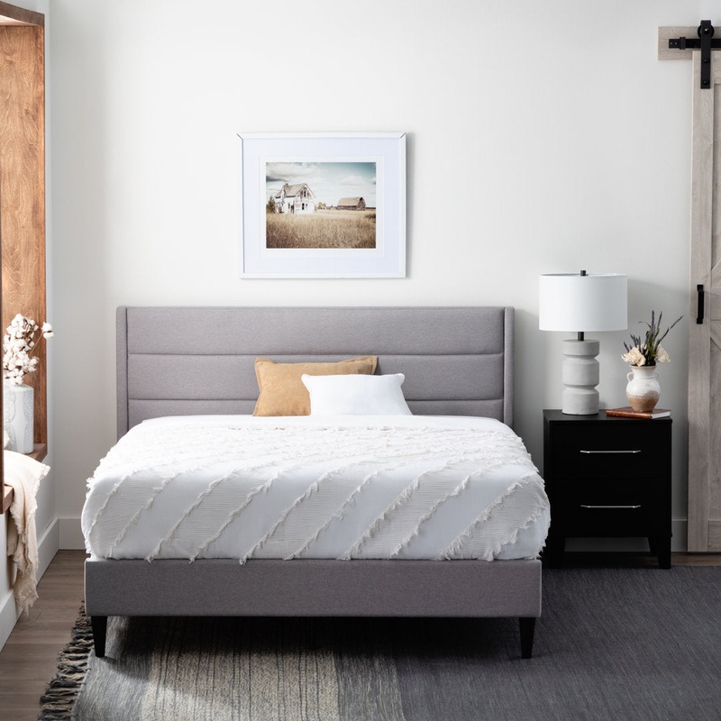 Scarlett Upholstered Platform Bed with Triple-Lined Headboard Mercury Row Color: Stone Size: Full