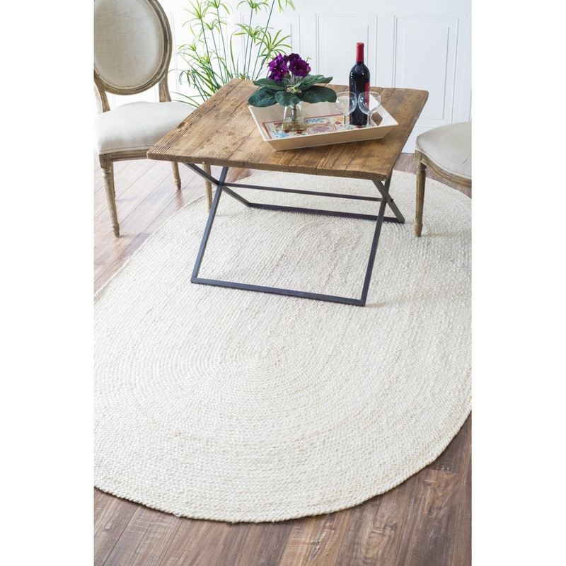 Cruise Handmade Braided Jute Area Rug in Off White Highland Dunes Rug Size: Oval 3′ x 5′
