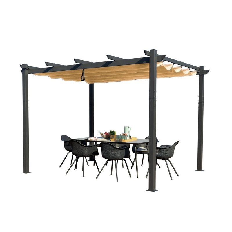 Atlantics Outdoor Retractable Pergola with Sun Shade Canopy 10′ x 13′ Kozyard Color: Tan