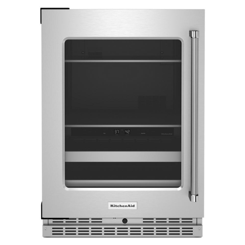 Kitchenaid KUBL314KSS 24″ Beverage Center with Glass Door and Metal-Front Racks