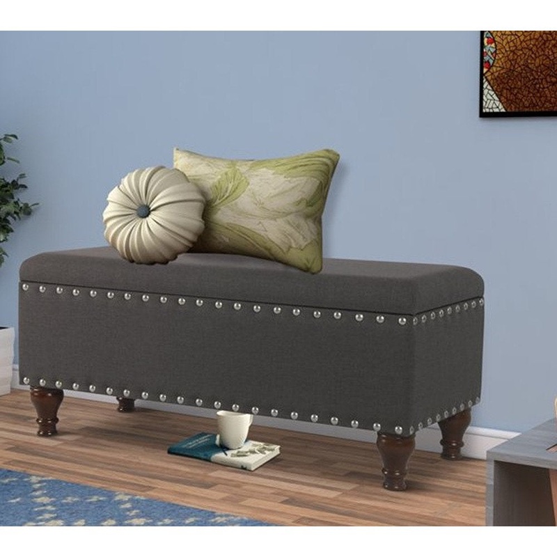 Collantes Upholstered Storage Bench Alcott Hill Upholstery: Charcoal/Mattet Chrome Nailhead