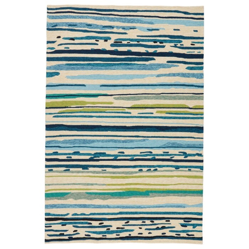 Dedrick Striped Handmade Looped Hooked Blue Light Green Indoor Outdoor Area Rug-10’x14′