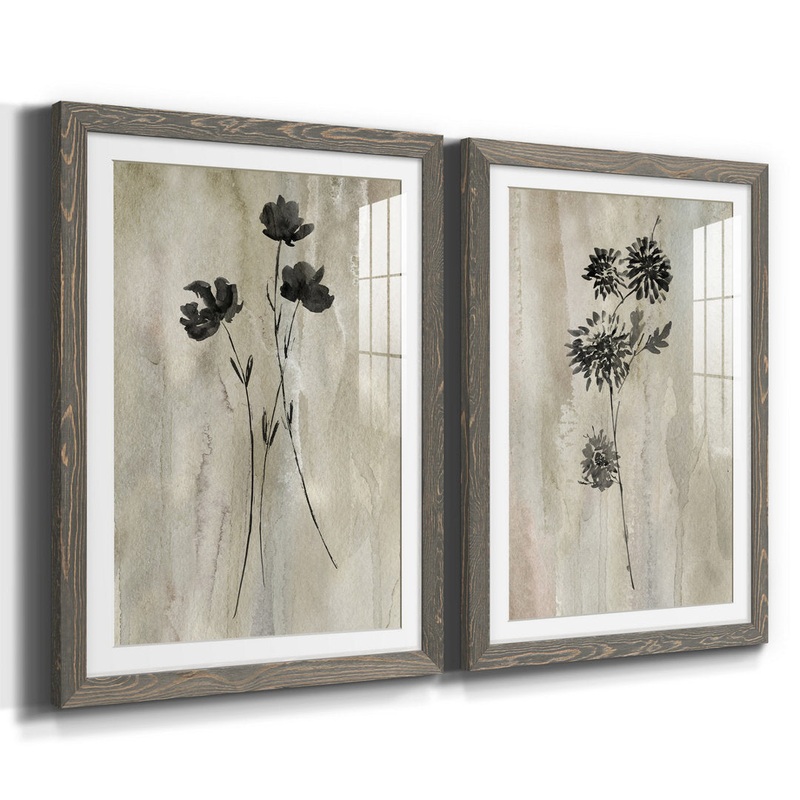 Sumi-E Silhouette III – 2 Piece Painting Print Set Three Posts Mat Color: White Size: 37.5″ H x 55″ W x 1.5″ D Format: Gray Framed Paper