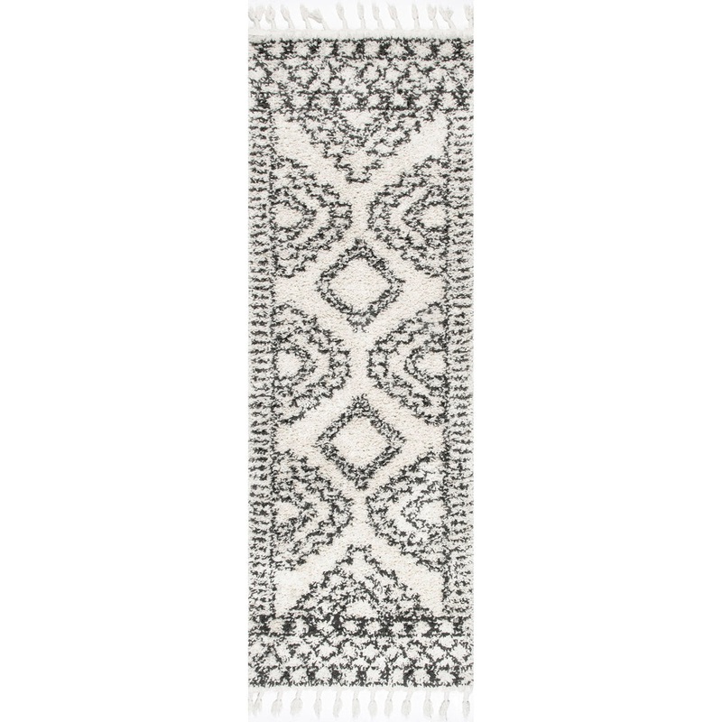 Adry Moroccan Shag Tasseled Cream/Charcoal Area Rug Union Rustic Rug Size: Runner 2′ 8″ x 8′ 2″
