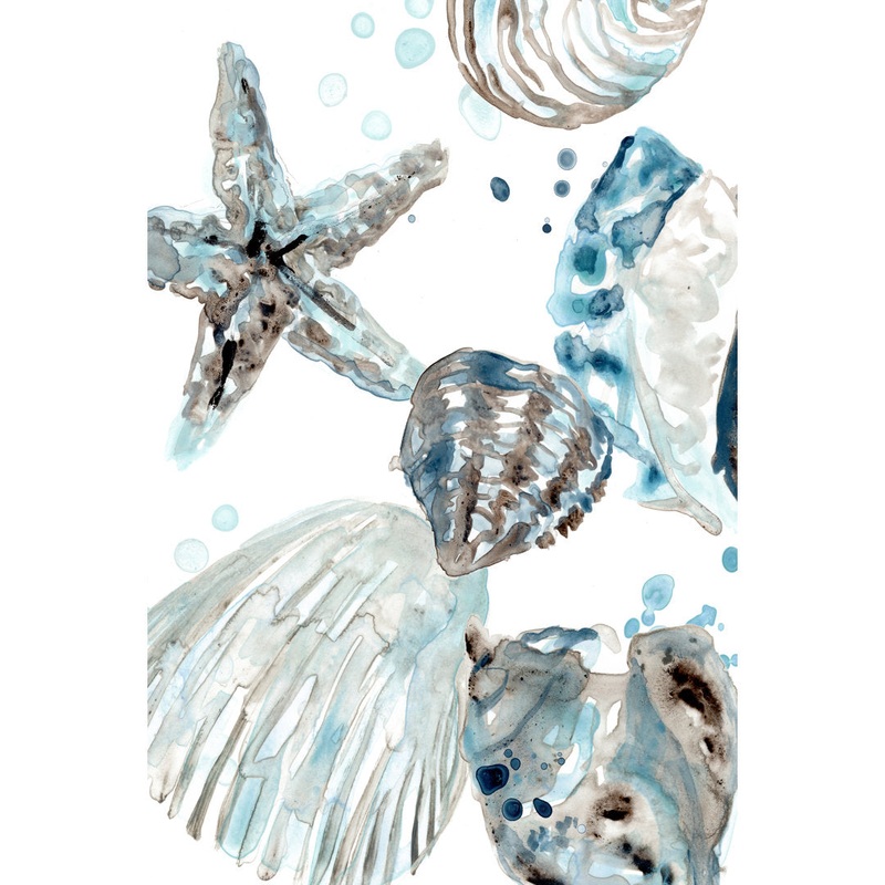 Cerulean Seashells II by June Erica Vess – Wrapped Canvas Painting Print Beachcrest Home Size: 48″ H x 32″ W   Format: Wrapped Canvas, Mat Included: No
