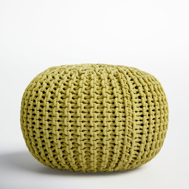 Anely 20″ Wide Round Pouf Ottoman Highland Dunes Body Fabric: Light Green Cotton