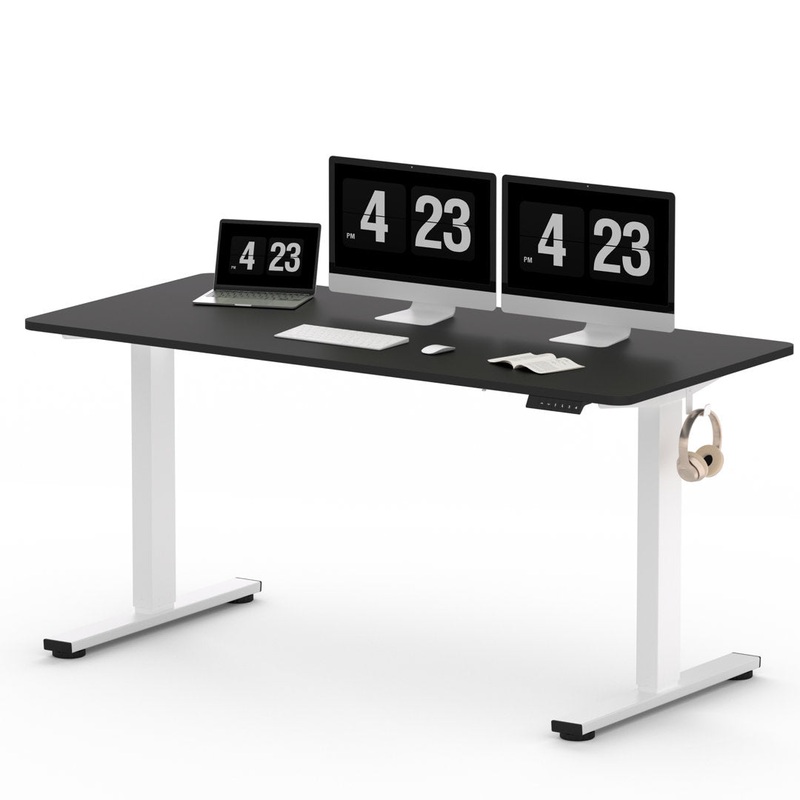 Baysenie 55″/60″ Width Home Office Height Adjustable Standing Desk Latitude Run Frame Color: White, Top Color: Black Size: 29″ H x 60″ W x 24″ D