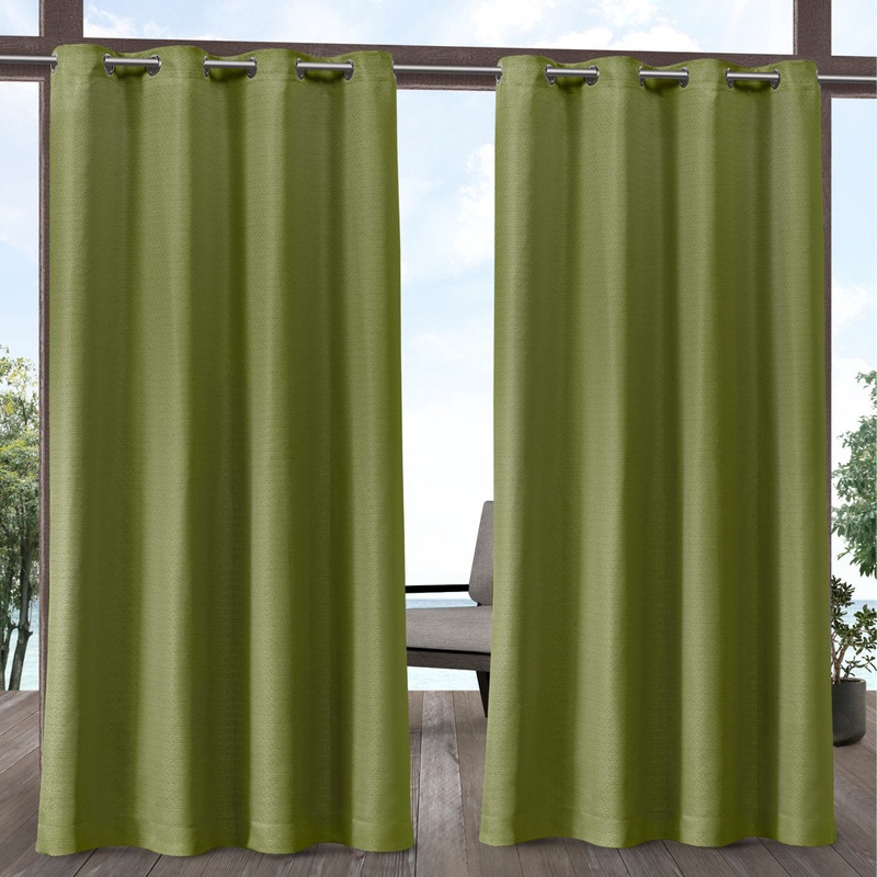 Bertrand Solid Semi-Sheer Outdoor Grommet Curtain Panels (Set of 2) Red Barrel Studio Curtain Color: Kiwi Green Size per Panel: 54″ W x 96″ L