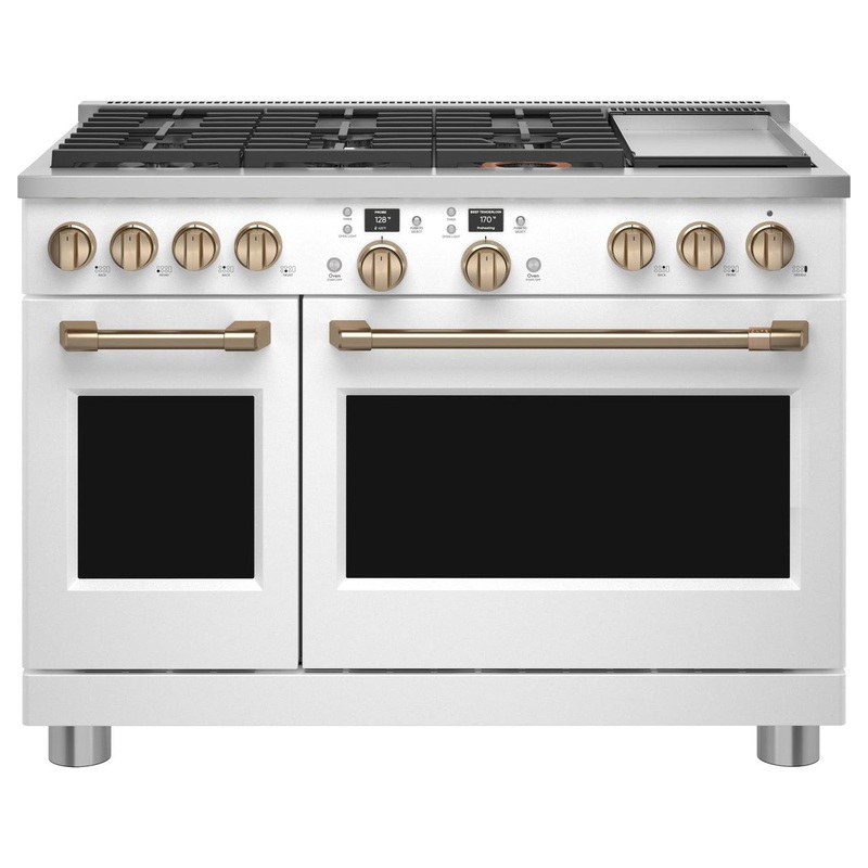 Cafe C2Y486P4TW2 CAF(EBACK) 48″ Smart Dual-Fuel Commercial-Style Range with 6 Burners and Griddle (Natural Gas)