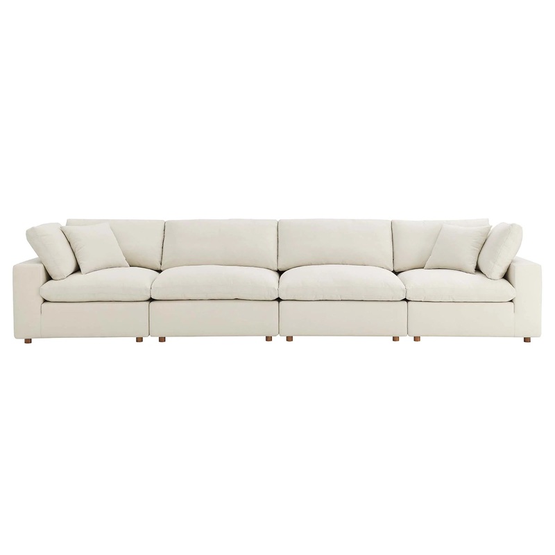 Commix 4 Piece Down Filled Overstuffed Sectional Sofa Set in Light Beige