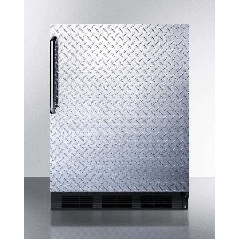 Summit CT663BBIDPLADA Ada Compliant Built-In Undercounter Refrigerator-Freezer For Residential Use, Cycle Defrost W/Deluxe Interior, Diamond Plate Door, Tb Handle, Black Cabinet