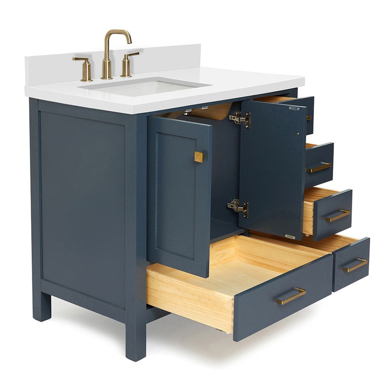 Amariani 37″ Single Bathroom Vanity Set Latitude Run Hardware Finish: Satin Brass, Base Finish: Midnight Blue