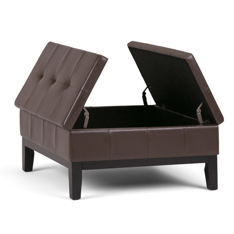 Dover Square Coffee Table Storage Ottoman,Assembled Simpli Home Fabric: Chocolate Brown