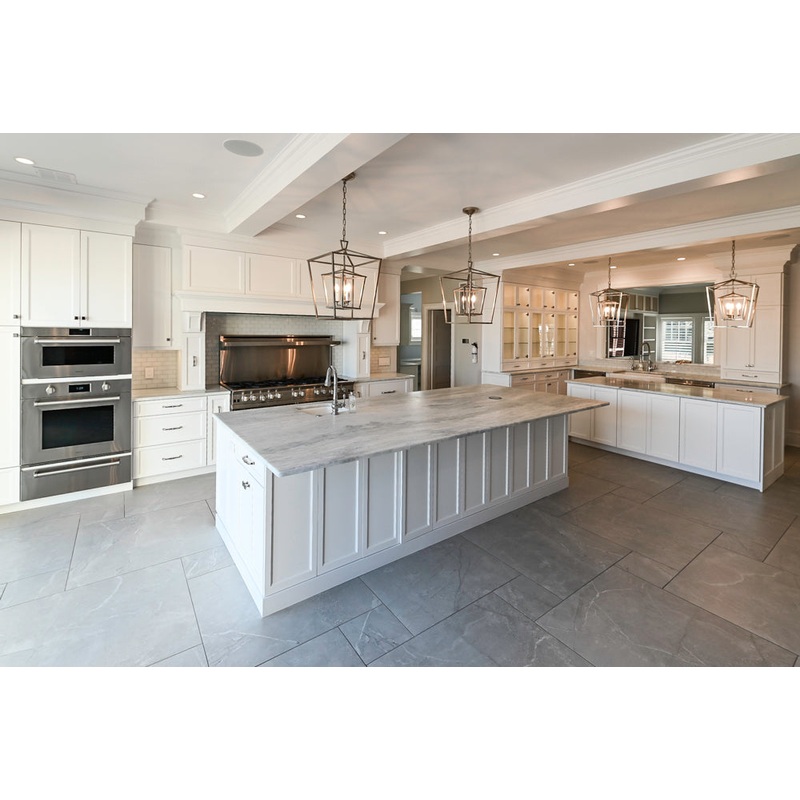 Gemcraft Traditional White Double Island Kitchen with Marble Countertops