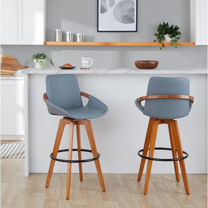 Whitacre Swivel Stool Wade Logan Seat Height: Bar Stool (29″ Seat Height), Upholstery: Gray Faux Leather