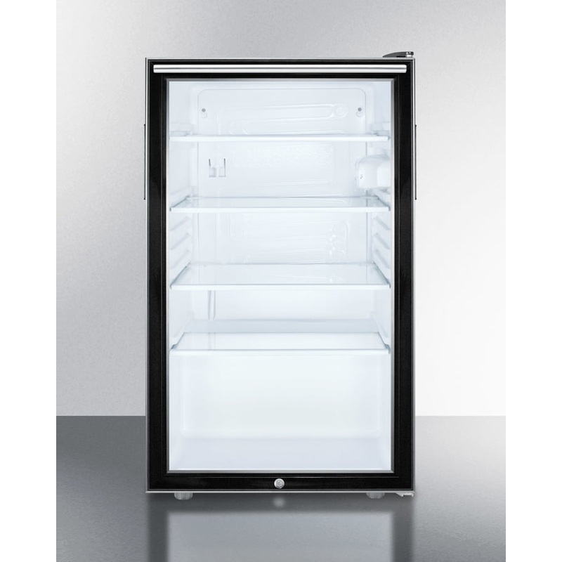 Summit SCR500BL7HHADA Commercially Listed Ada Compliant 20″ Wide Glass Door All-Refrigerator For Freestanding Use, Auto Defrost With A Lock, Horizontal Handle And Black Cabinet