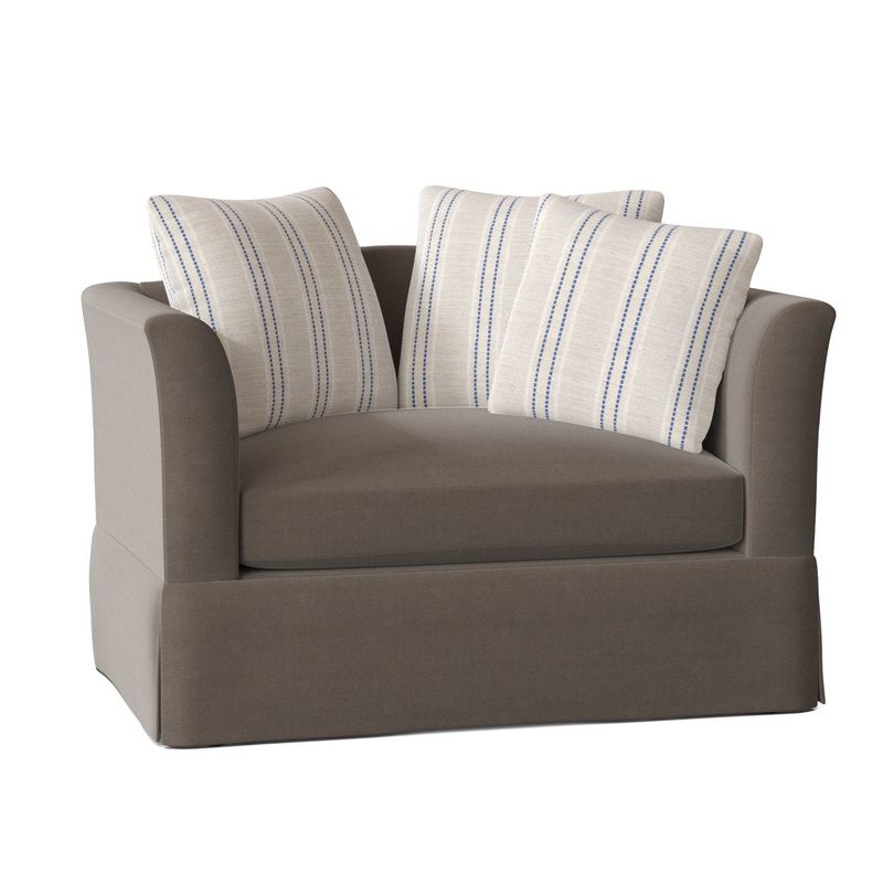 Charlene 50″ Wide Armchair Highland Dunes Body Fabric: Akiko Cobblestone, Throw Pillow Fabric: Fowler Bluebell