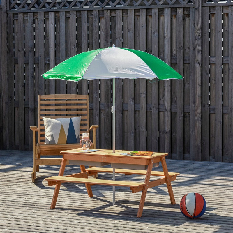 Elazer Kids Solid Wood Rectangular Outdoor Table and Bench Isabelle & Max