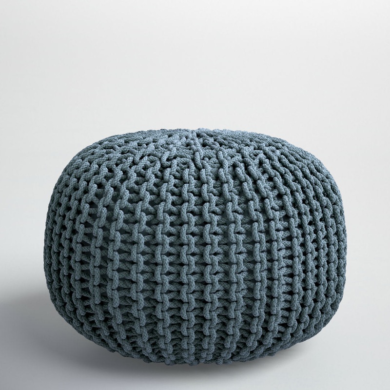 Anely 20″ Wide Round Pouf Ottoman Highland Dunes Body Fabric: Navy Cotton
