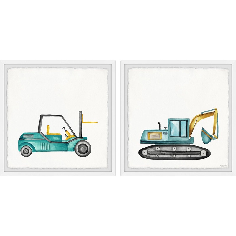 Bollinger Forklift and Excavator 2-Piece Framed Print Set Isabelle & Max Size: 32″ H x 32″ W x 1.5″ D