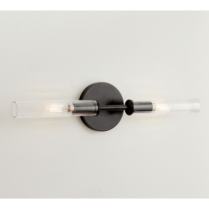 Cooper Ribbed Glass Double Tube Sconce
