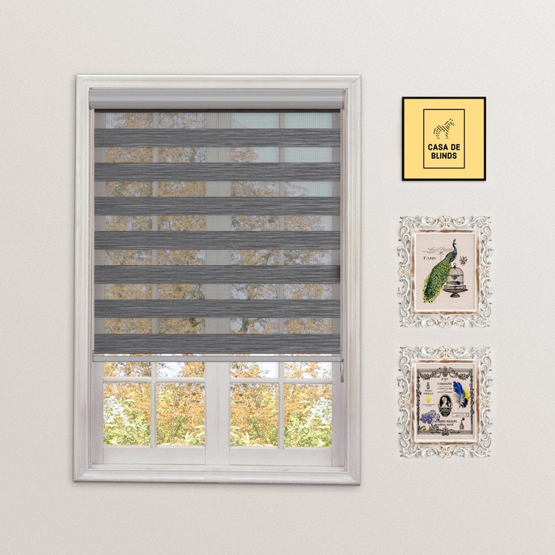 Zebra Blinds Window Dual Layer Roller Shades, Corded Horizontal Blind, Bedroom, Privacy, 72″ Length Symple Stuff Color: Gray Size: 53″W x 72″L