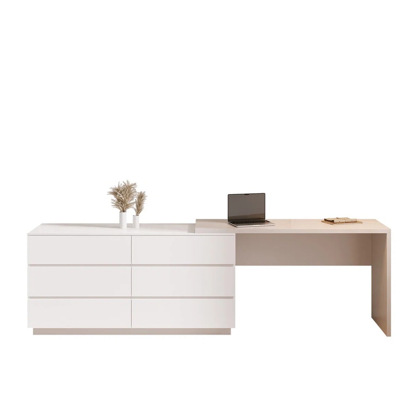 Amaly Modern Home Office Expandable Dresser Desk Combo with Drawers